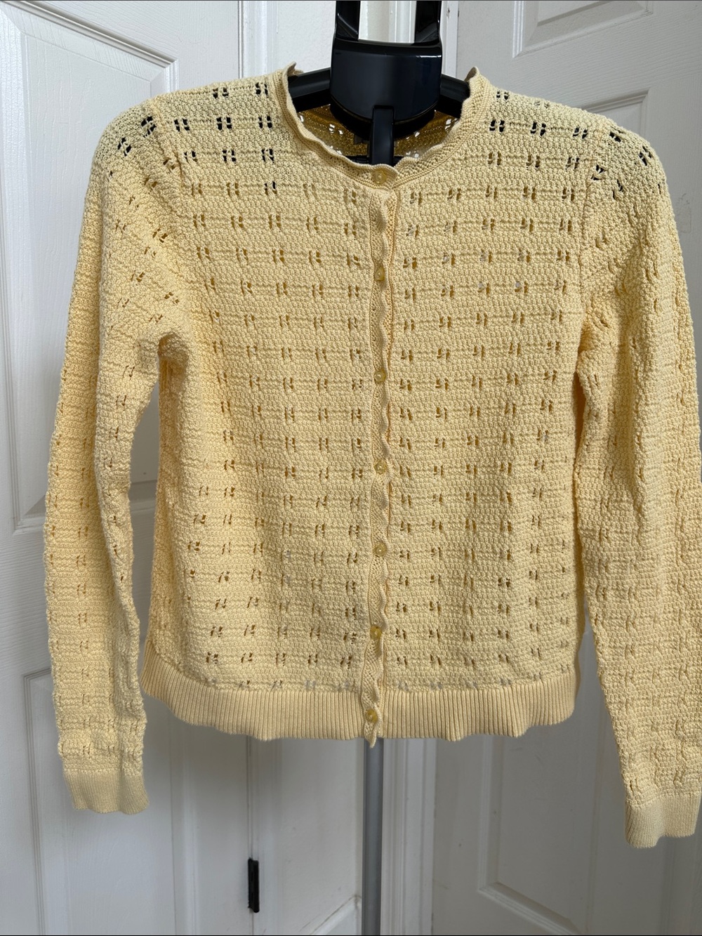 J. Crew Factory Yellow Scalloped Pointelle Button-Front Sweater Cardigan